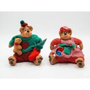 Vintage Russ Berrie Christmas Country Folks "Grizzmas" & "Knittens" Shelf Sitter